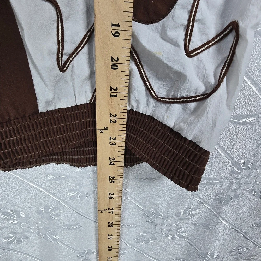 Vintage Regal Brown White Abstract Applique Smocked Art to Wear Top Small USA